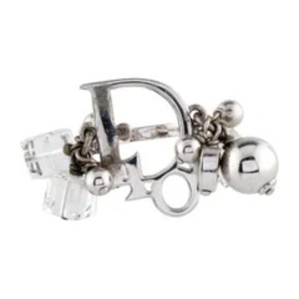 VINTAGE Christian Dior Crystal Logo Charm Ring Size   7.75